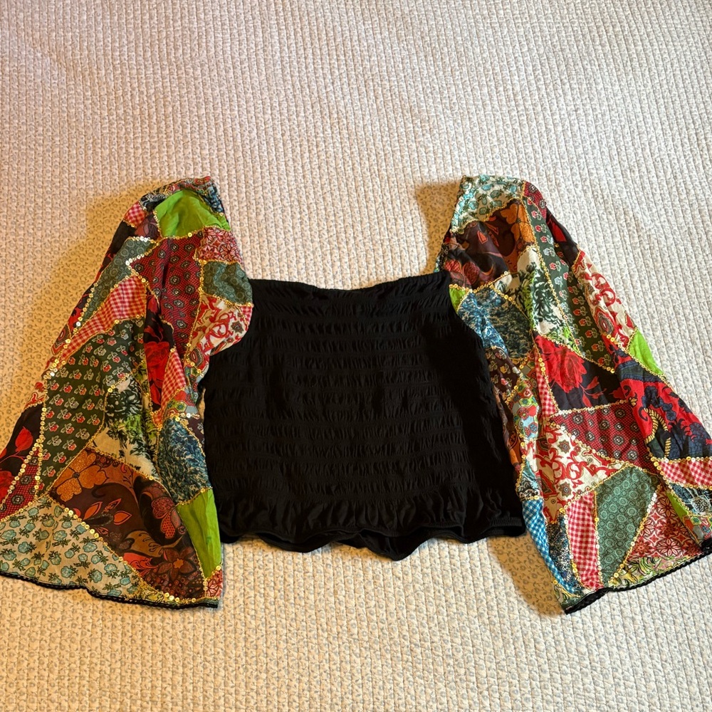 Let Me Be Patchwork Smocked Blouse Nwt - image 6